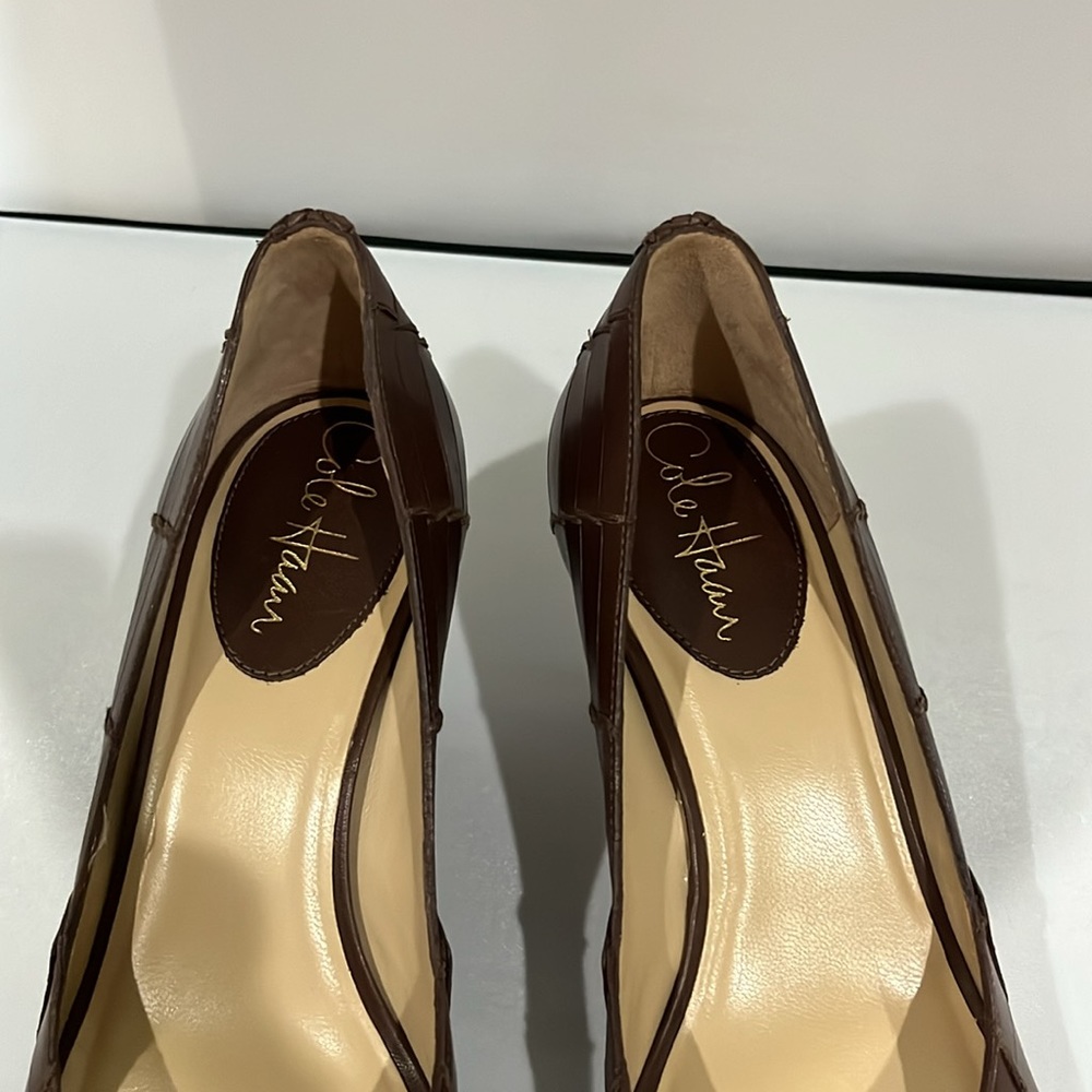 SALE! Cole Haan Brown Women's 7.5B Peep Toe Nike Air Comfort Heels Light Wear - Picture 10 of 13